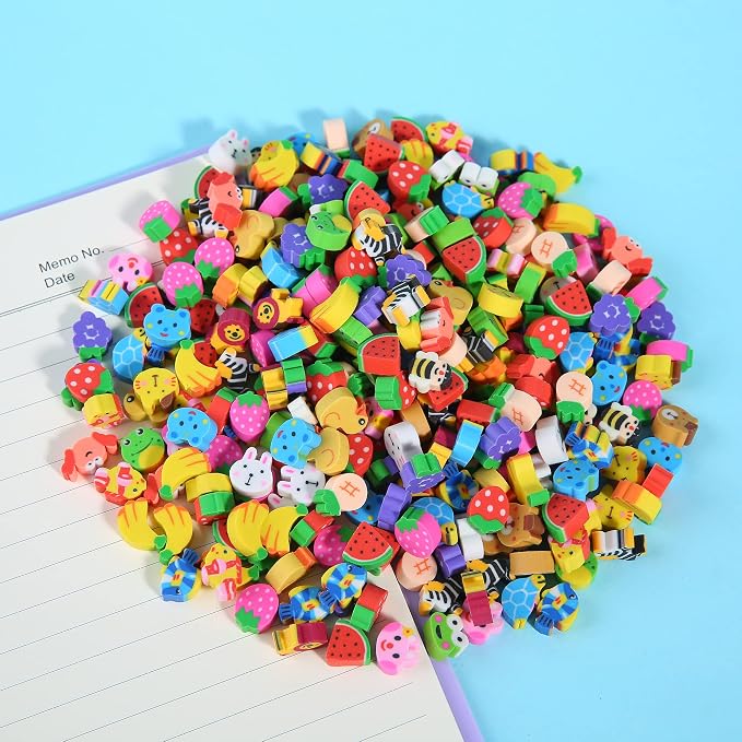 300 Pieces Mini Erasers for Kids, Bulk Small Animal Fruit Pencil Erasers - Image 3