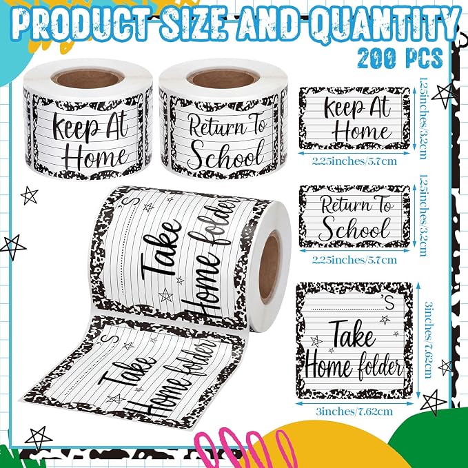 600 Pcs 3 Rolls Student Homework Folder Labels Take Home Folder Return to - Image 3