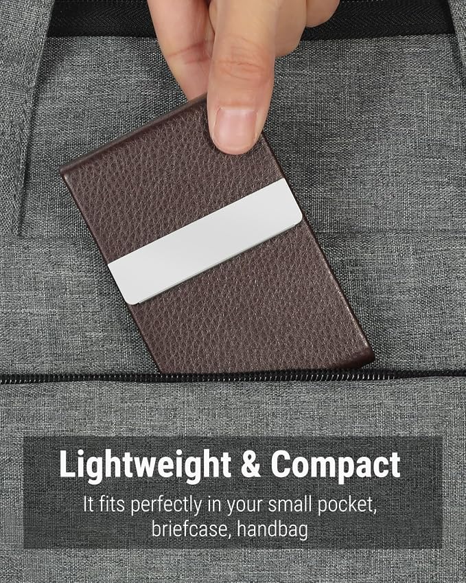 MaxGear Business Card Holder, PU Leather Business Card Case, Coffee | Stainless - Image 6