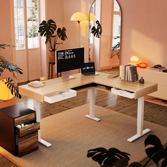 HUANUO Electric L Shaped Standing Desk, 63″ Height Adjustable Corner Standing by HUANUO