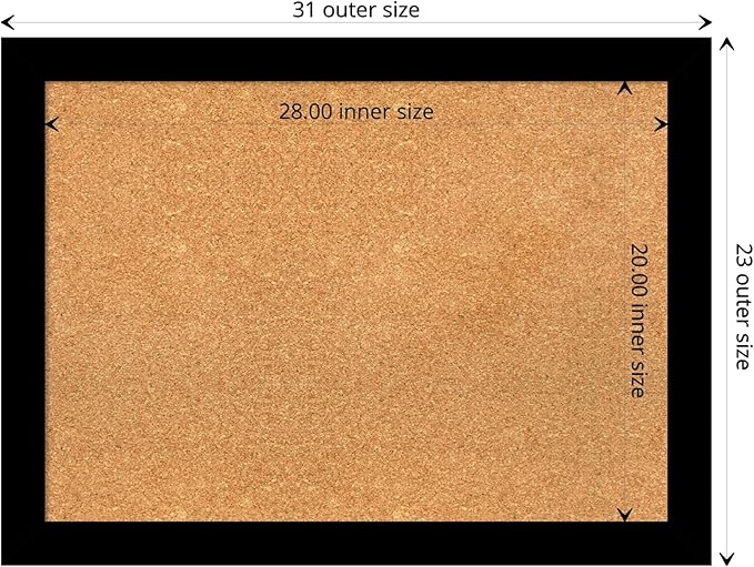 Amanti Art Natural Cork Board for Wall, 23x31 Vision Board with Black Wood Frame, Medium Corkboard Office Decor for Home Organization, Modern Contemporary Corkboard Pinboard to display items for home-DeskLoop Office
