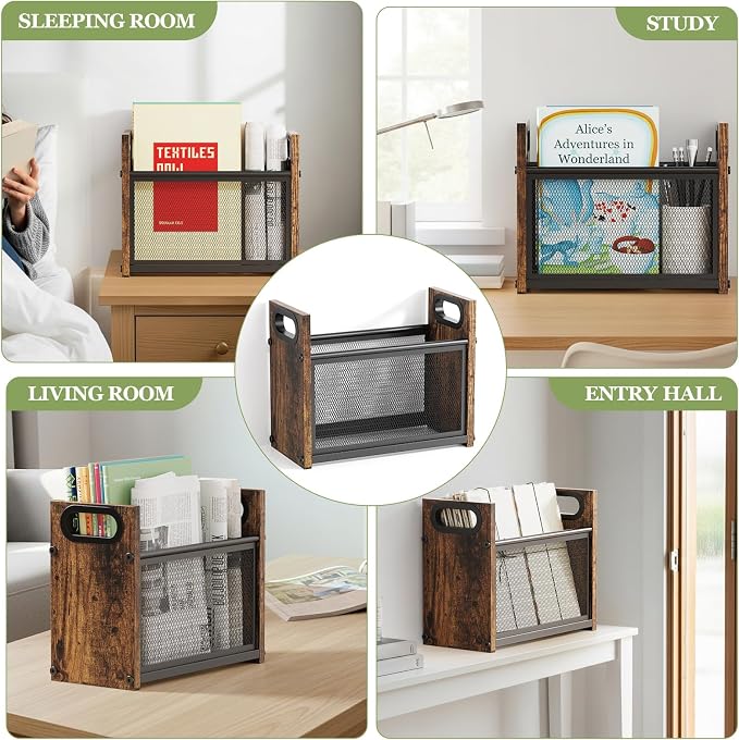 Rustic Magazine Holder, Wood Magazine Rack Floor, Magazine Storage Basket - Image 6