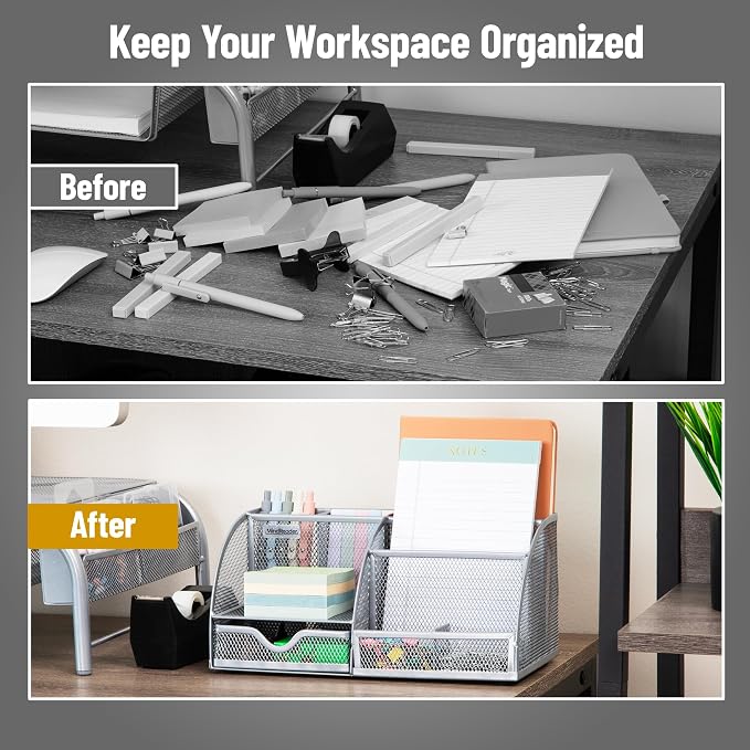 Mind Reader 7-Compartment Desktop Organizer, Metal Mesh Desk Organizer - Image 5