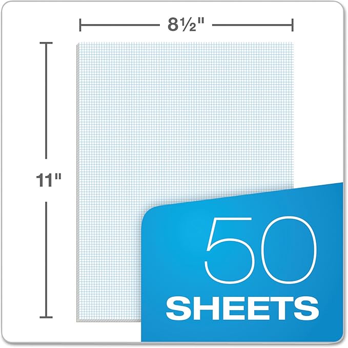 TOPS 33101 Quadrille Pads, 10 Squares/Inch, 8 1/2 x 11, White, 50 Sheets-DeskLoop Office