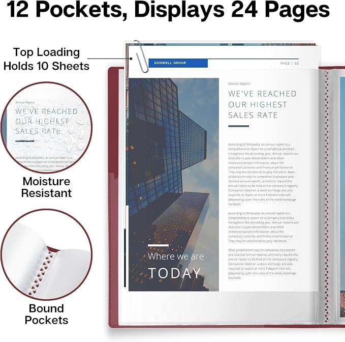 Dunwell Presentation Binder 12-Pocket, Displays 24 Pages, 8.5x11 Portfolio - Image 4