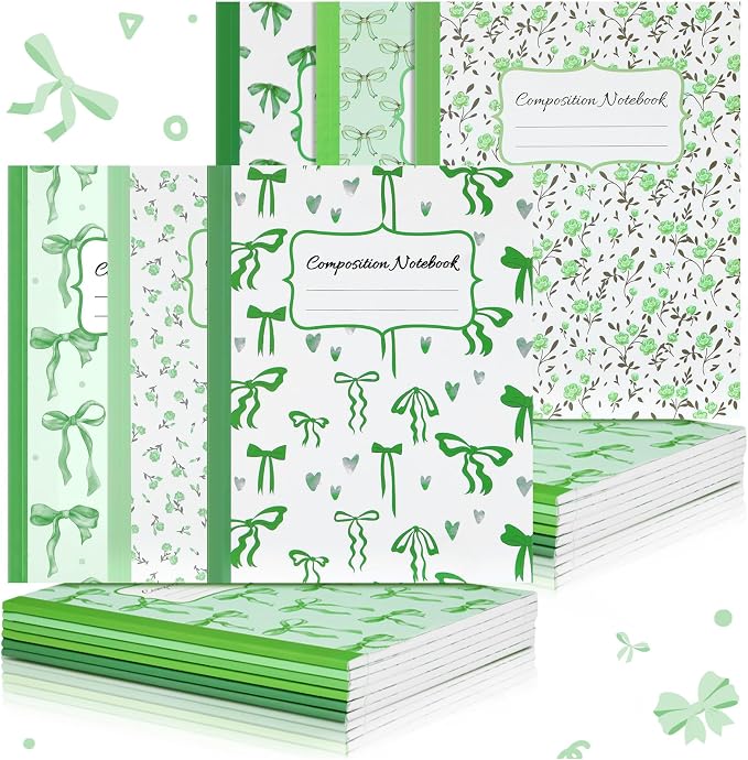 Fullhawl 6 Pack Composition Notebook College Ruled Bulk Green Bow Composition by Fullhawl