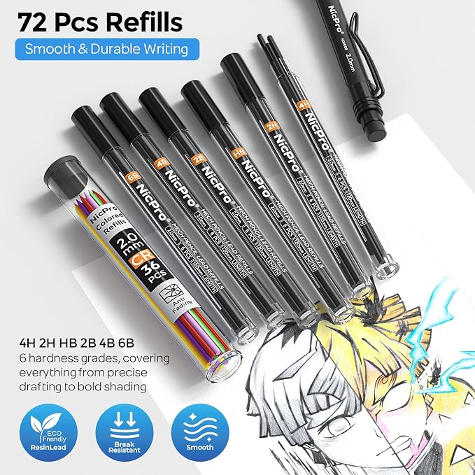 Nicpro 2.0 mm Mechanical Pencil Set, Weatherproof Barrel - Image 3