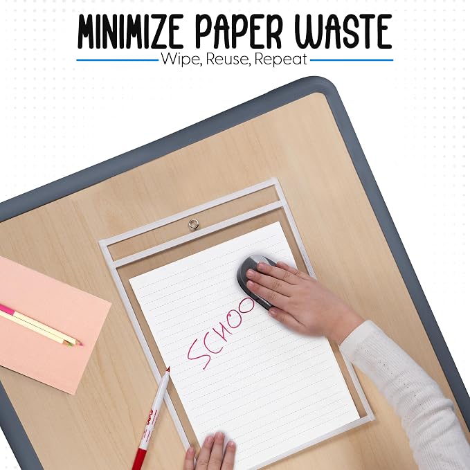 Essex Wares - 6 Pack, Dry Erase Pocket Document Protectors, Water-Resistant & - Image 3