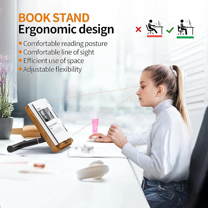 NAMON 2-in-1 Dual-use Floor & Desktop Book Stand, 100% Solid Wood, Height - Image 5