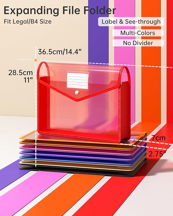 7 Pack Plastic Expanding File Folder, Transparent envelopes - Image 2