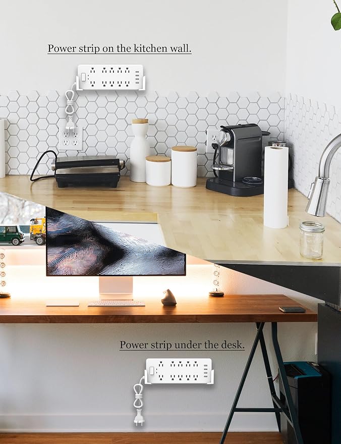 Power Strip Holder, 2 Set Power Strip Wall Mount, Punch Free Socket Holder Fit - Image 5