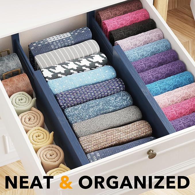 SpaceAid Bamboo 4 Pack Dresser Drawer Dividers, 4.65“ High Adjustable 12.5“-17” - Image 2