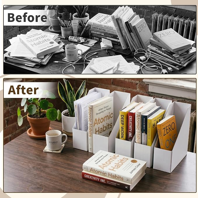 Rempry 12 Pack Magazine File Holders White, Foldable Cardboard Document - Image 5