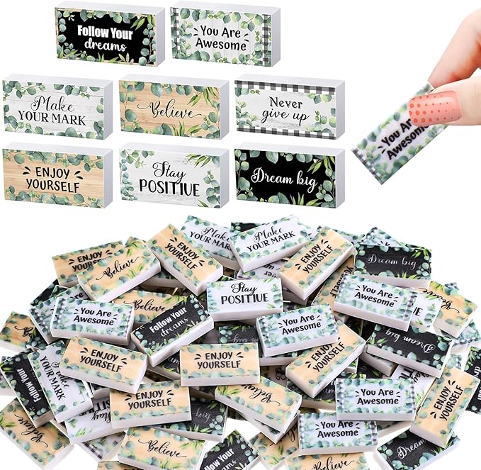 100 Pcs Inspirational Pencil Erasers Bulk for Kids Fun Motivational Eraser School Supplies Back to School Office Supplies for Classroom Office Teacher Artists (Eucalyptus Leaf)-DeskLoop Office