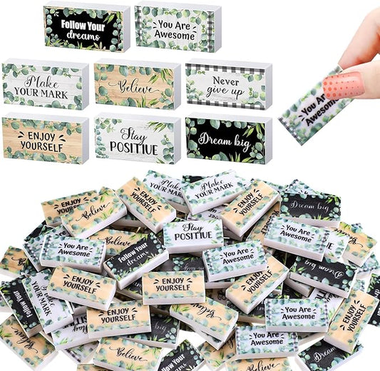 100 Pcs Inspirational Pencil Erasers Bulk for Kids Fun Motivational Eraser School Supplies Back to School Office Supplies for Classroom Office Teacher Artists (Eucalyptus Leaf)-DeskLoop Office