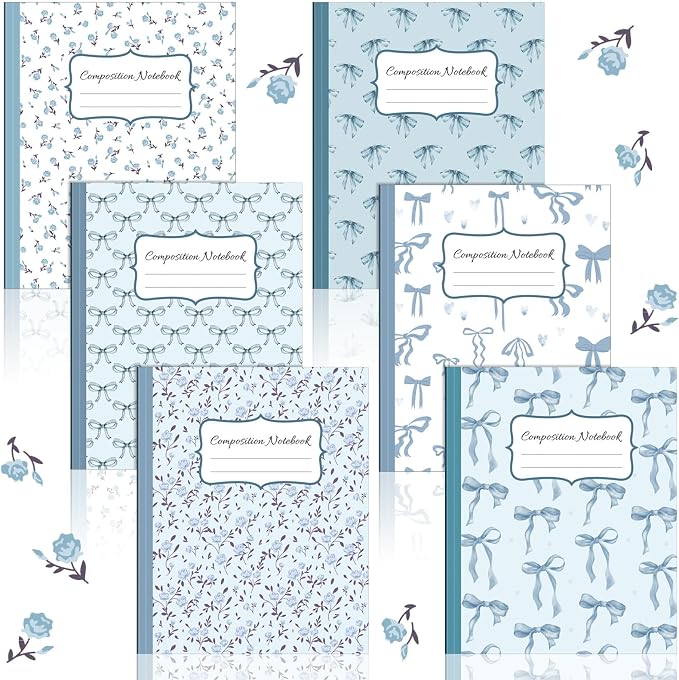 Fullhawl 6 Pack Composition Notebook College Ruled Bulk Blue Bow Composition by Fullhawl