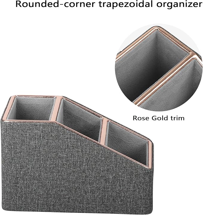 Rose Gold Edge Inlaid Leather Desktop Organizer, Remote Control Holder - Image 3