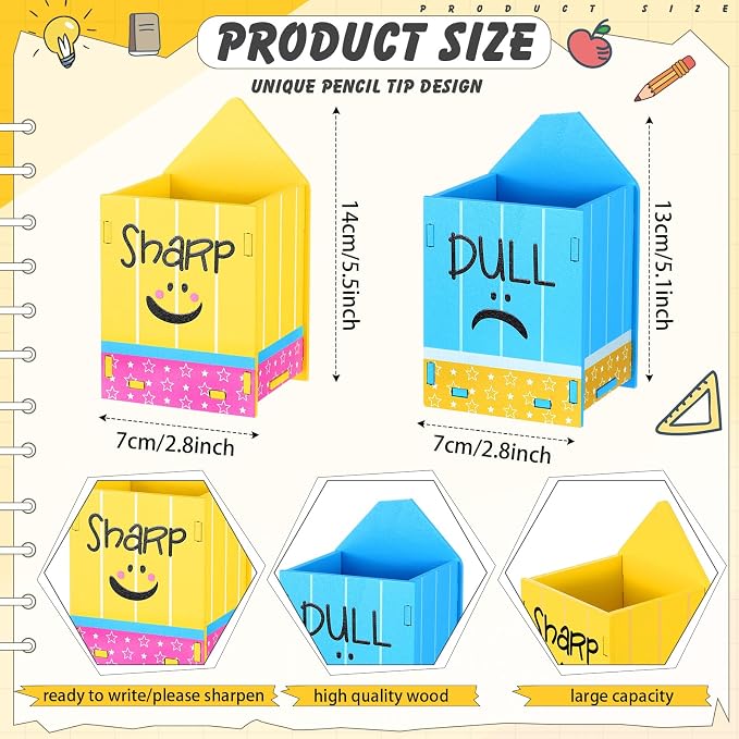 DoubleFill 2 Pcs Pencil Shaped Holder Sharp Dull Holder Wooden Dispenser Pencil - Image 2