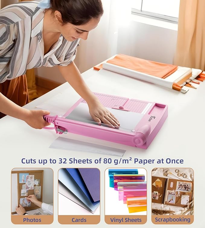 Firbon 12" Guillotine Paper Cutter, Heavy Duty 30-Sheet Capacity Trimmer for Cardstock, Photos, Scrapbooking, Office, Classroom, Studio (Pink)-DeskLoop Office