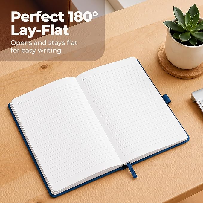 A5 Lined Leather Bound Writing Journal Blue Notebook 300 Pages 5.8x8.3" | - Image 4