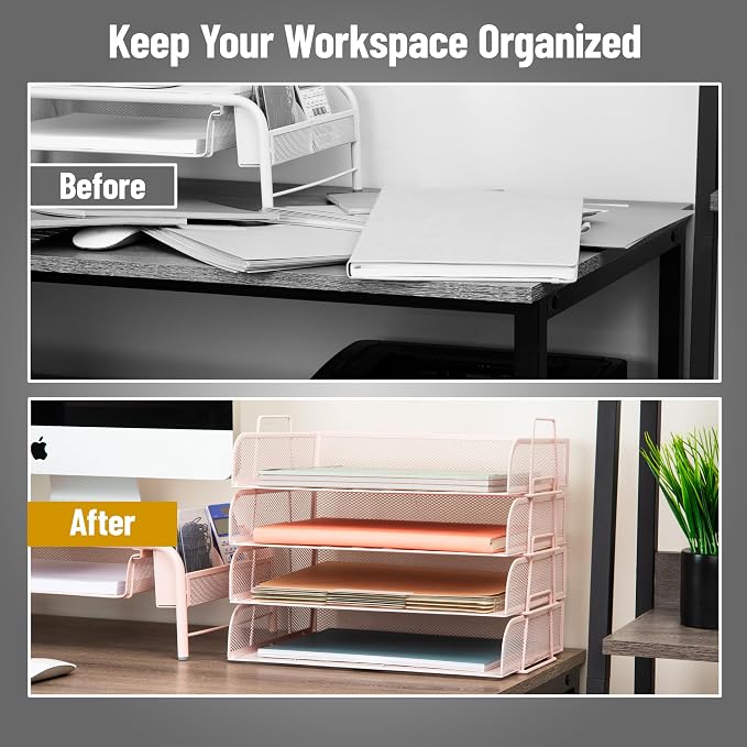 Mind Reader Stackable Paper Tray, Desktop Organizer, File Storage, Metal Mesh - Image 5