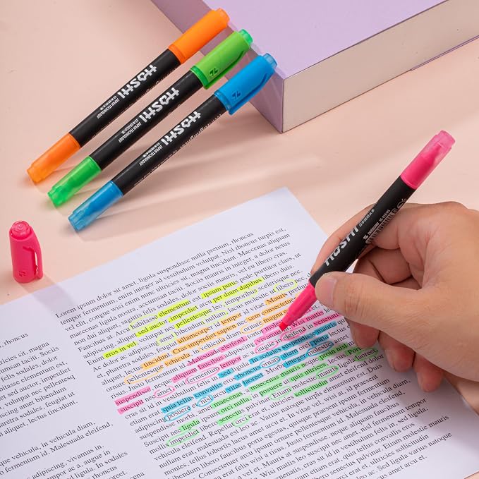Hoshi 5PCs Premium Fluorescent Dual Tip Highlighters, High Ink Capacity - Image 6