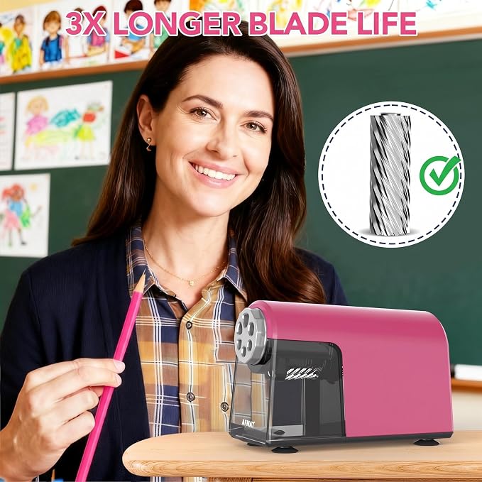 AFMAT Electric Pencil Sharpener Heavy Duty, 6 Holes, Cordless & Rechargeable - Image 4