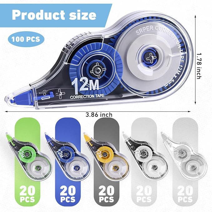 AmazingSpark 100 Pcs White Correction Tape Bulk, 39.4 Ft, Tear-resistant Easy - Image 2