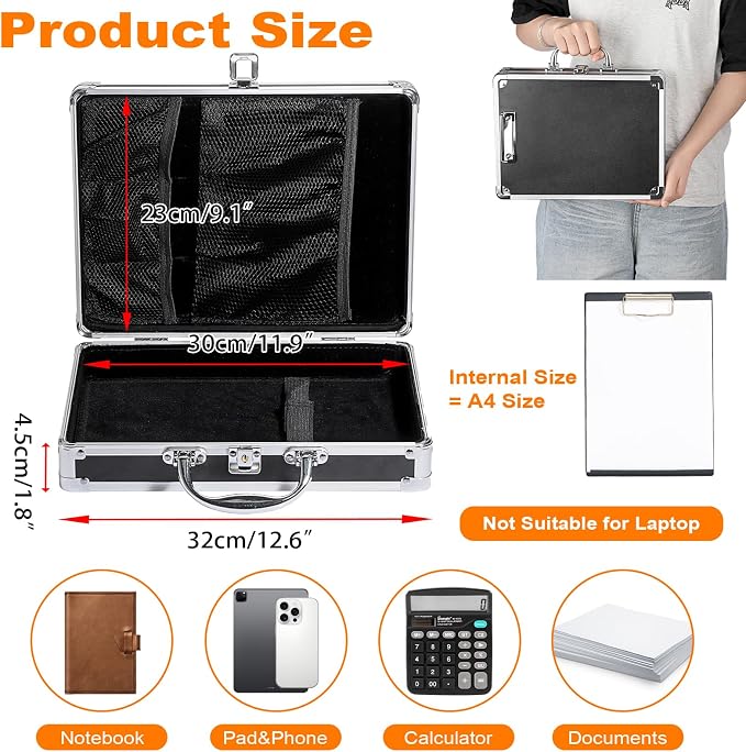 Clipboard Storage Box with Key Lock and Handle, 12x9 Inch Aluminum Clipboard - Image 3