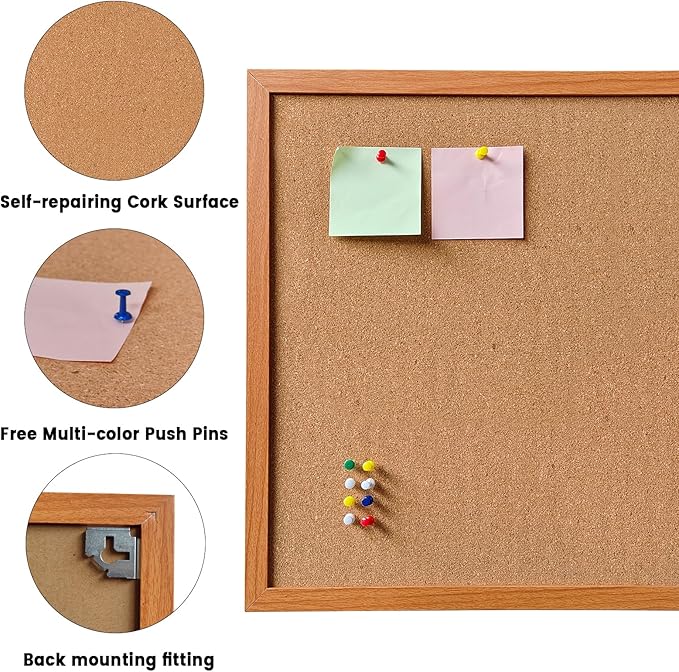 Cork Bulletin Board for Wall - 36” x 24” Bulletin Board Wall Mounted Wood Frame Message Board pin Board for School,Office and Home-DeskLoop Office