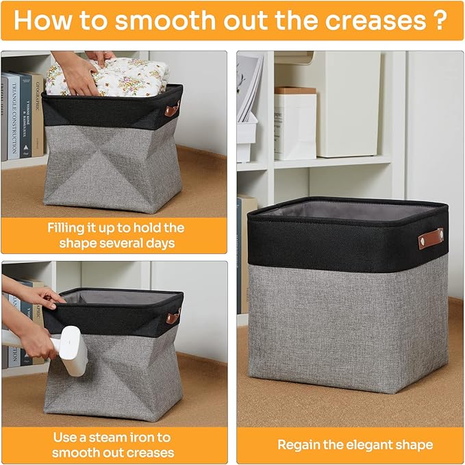 DULLEMELO Storage Bins for Organizing,Closet Storage Baskets for Gift Empty,Large Linen Canvas Storage Bins with Handles for Home Office Toys Shelves(Black&Grey, 13 inch Cube)-DeskLoop Office