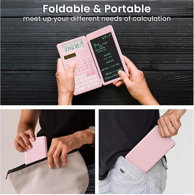Scientific Calculators for School with Notepad, ROATEE Pink Cute School Supplies for Girls Middle and High School Stuff for Student, 240 Functions 82 MS Foldable 2-Line Display Solar and Battery Power-DeskLoop Office