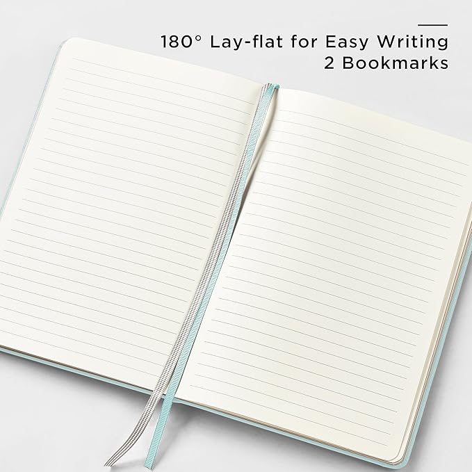 A5 Lined Leather Journal and Pen Set, Hardcover Notebook with Pen, 160 Pages 100gsm Thick Ruled Paper for Men Women, for Work, Business, School or Home Writing, 5.7'' x 8'' (Cyan-Set1)-DeskLoop Office