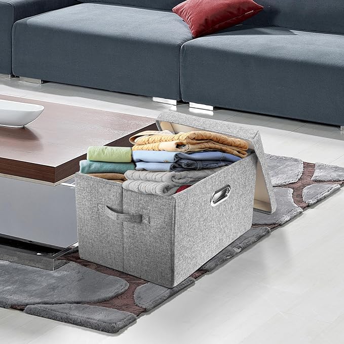 TYEERS Large Collapsible Storage Bins with Lids, Organization Bins for Closet Storage, Clothes Storage, Folding Storage Box with Lids for Home Office Storage - 2 Pack - Gray-DeskLoop Office