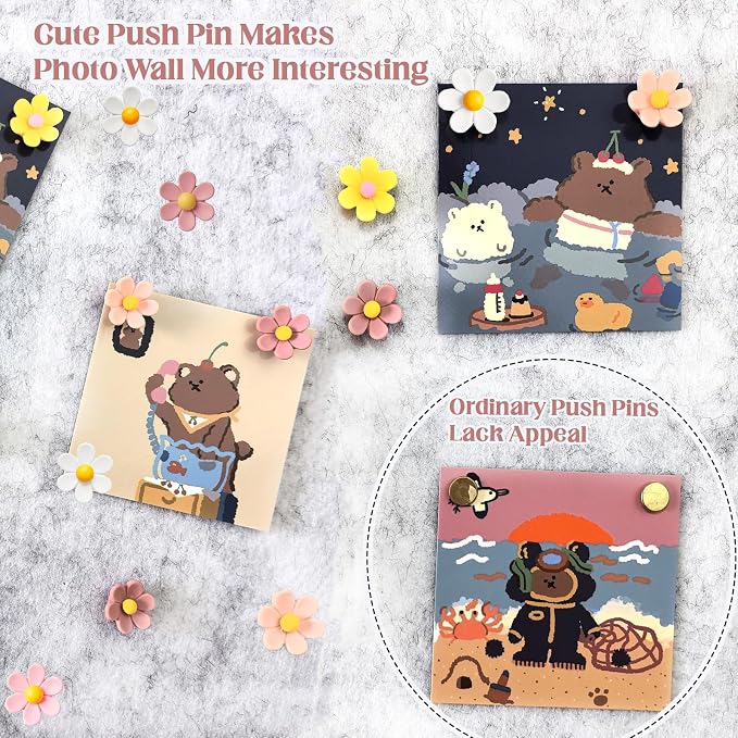 40PCS Flower Push Pins Cute Decorative Thumb Tacks - Image 2