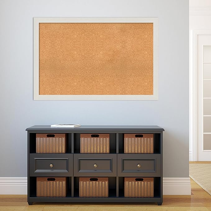 Amanti Art Natural Cork Board for Wall, 31x47 Vision Board with White Frame, Oversize Corkboard Office Decor for Home Organization, Country Rustic Corkboard Pinboard to Display Items for Home-DeskLoop Office