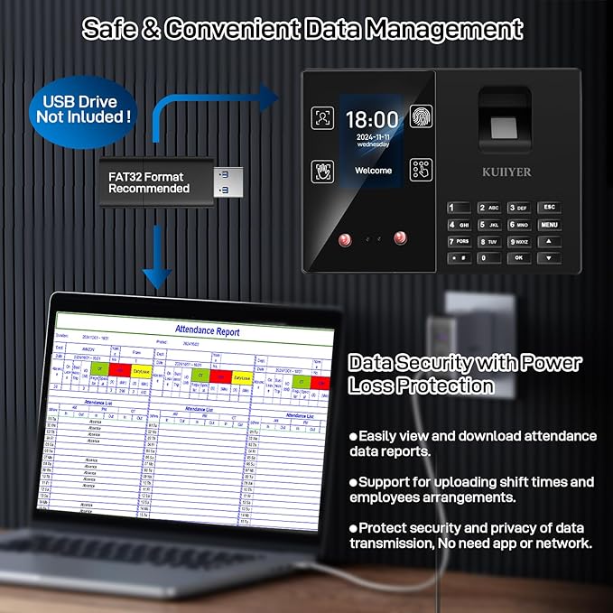KUIIYER 4 in 1 Employee Time Clocks for Small Business (Face + Fingerprint + Palm Print + PIN) Employee Clock in & Out Machine Attendance Punch Clock-DeskLoop Office