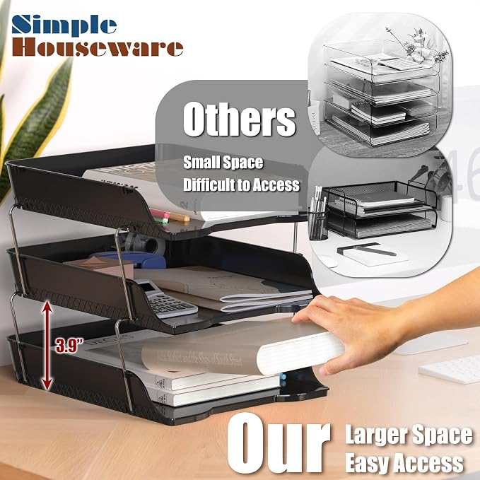 Simple Houseware 3-Tier Stackable Document Letter Tray Paper Organizer - Image 6