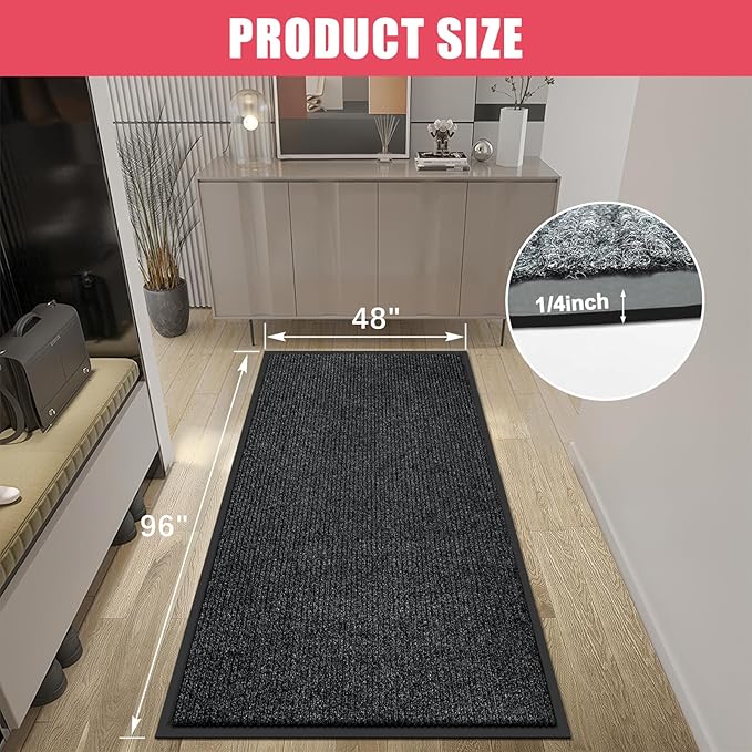 Kuyal Front Door Mat, 4'x8' Indoor Outdoor Entrance Mat, Commercial Floor Mats Inside Outside Entrance, Heavy Duty Durable Welcome, Rubber Backing Non Slip Outdoor Mats for Entryway,Black-DeskLoop Office