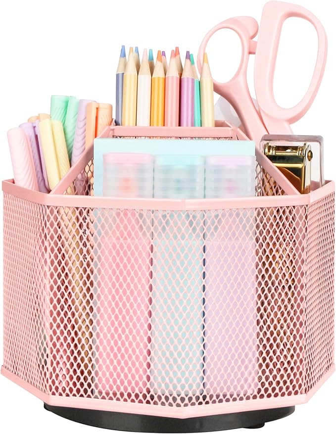 Exerz Desk Organiser/Mesh Desk Tidy Candy/Pen Holder/Multifunctional Organiser 360 Rotating-DeskLoop Office