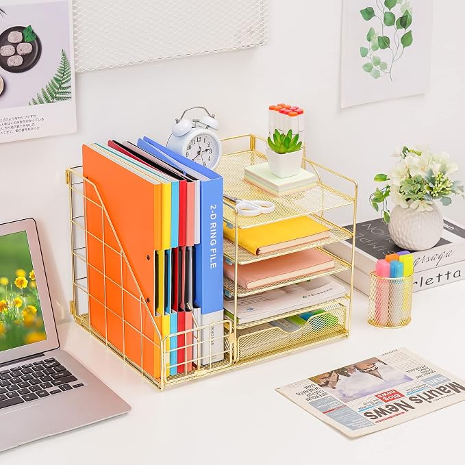 Marbrasse Desk Organizer with File Holder, 5-Tier Paper Letter Tray Organizer - Image 3
