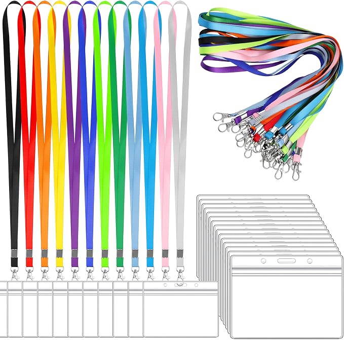 24 Pcs Name Tag Lanyards with Horizontal Id Holder Black Lanyards by Prudiut
