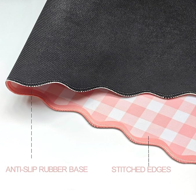 Scalloped‌ Pink Checkered Gingham Desk Mat Cute Pastel Large Mouse Pad Kawaii - Image 5