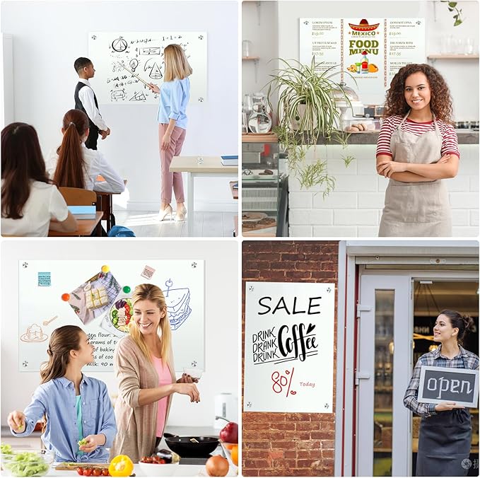H-Qprobd Glass Whiteboard 36"x24" Magnetic Dry Erase White Board for Wall, Includes 12 Magnets, 8 Markers and 2 Erasers-DeskLoop Office