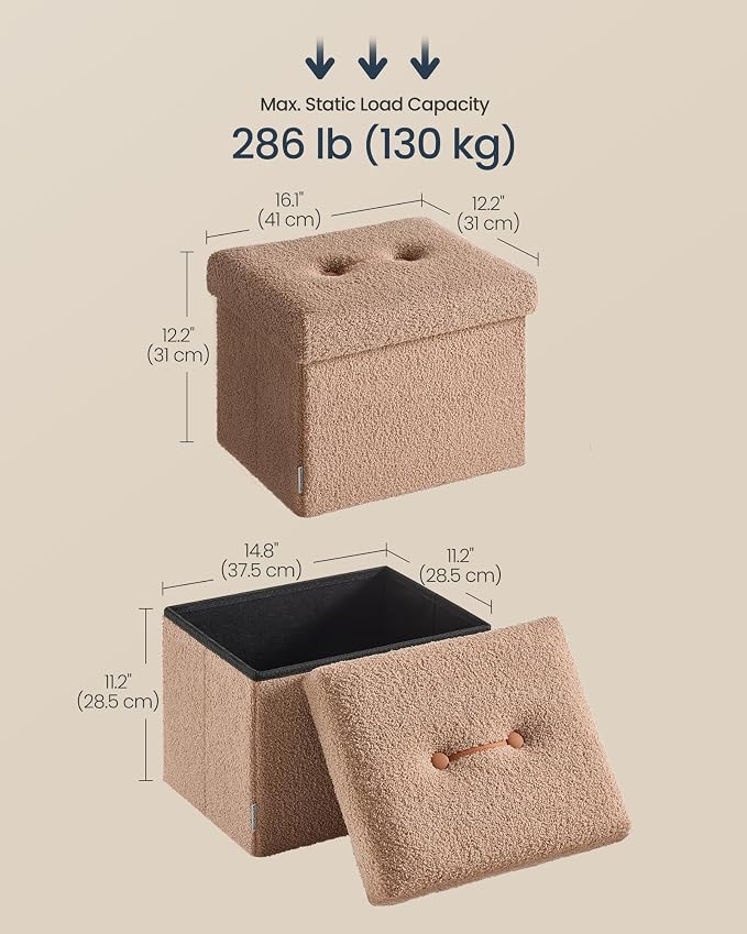 SONGMICS Small Folding Storage Ottoman, Foot Rest Stool, 12.2 x 16.1 x 12.2 - Image 3
