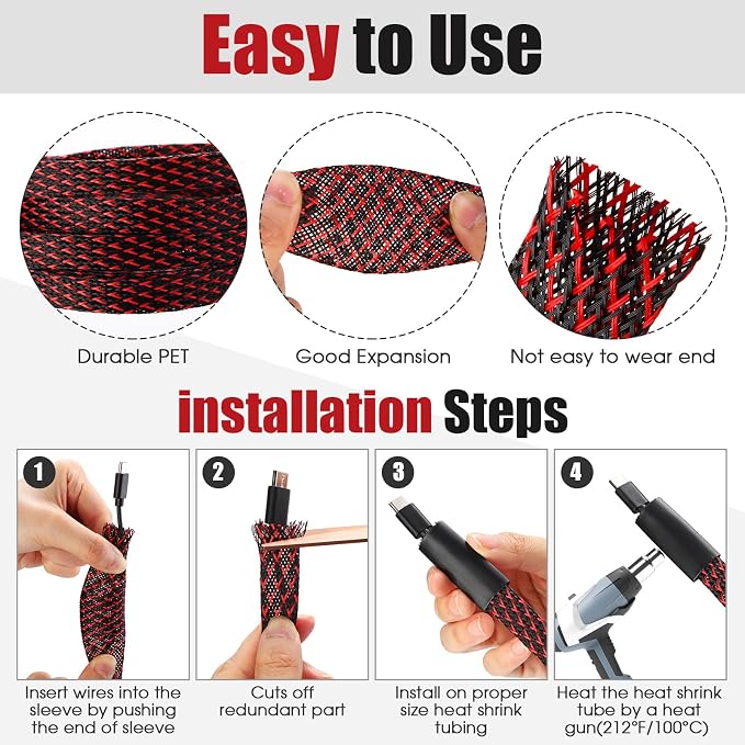Tatuo 65.6 ft Expandable Braided Cable Sleeve Multi Size Braided Wire Sleeve - Image 3