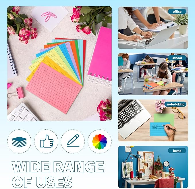 Tecmisse Colored Index Cards 4x6, 300 Pack, 10 Colors Ruled Note Cards - Image 5
