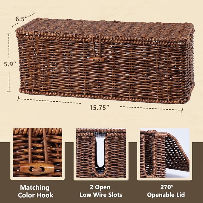 BROWNLILY Cable Management Box, Rattan Style Cord Organizer - Image 2