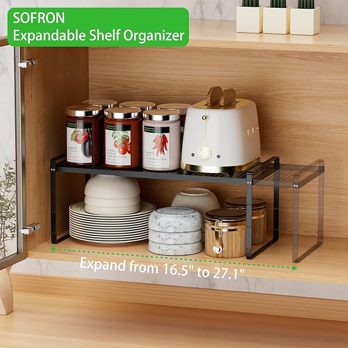 SOFRON Expandable Cabinet Storage Shelf Stackable Organizer Rack - Image 4