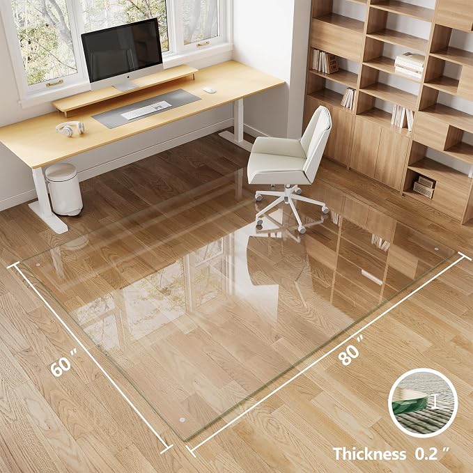 Koonmi Chair Mat for Carpet, Tempered Glass 60"x80" Office Chair Mat, Glass - Image 3